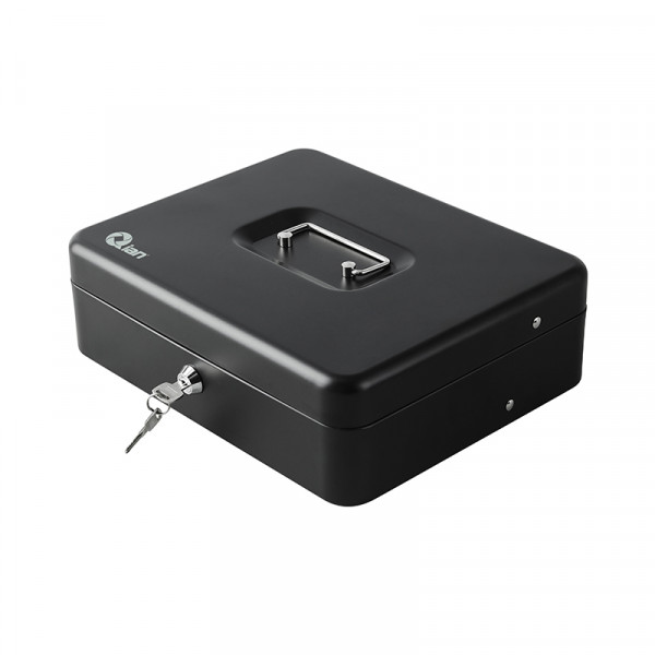 Qian Large Metal Cash Box with 2 layers of Bill and Coin Tray with Key lock - SKU: QOC-143LK